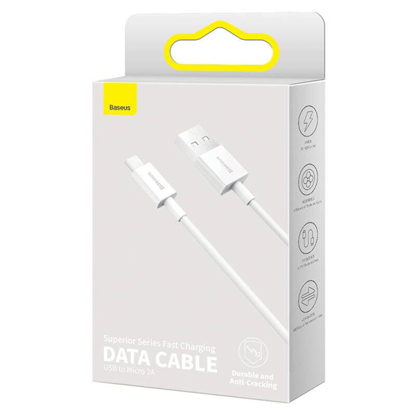CABLU alimentare si date Baseus Superior, Fast Charging Data Cable pt. smartphone, USB la Micro-USB 2A, 2m, alb "CAMYS-A02" (timbru verde 0.08 lei) -