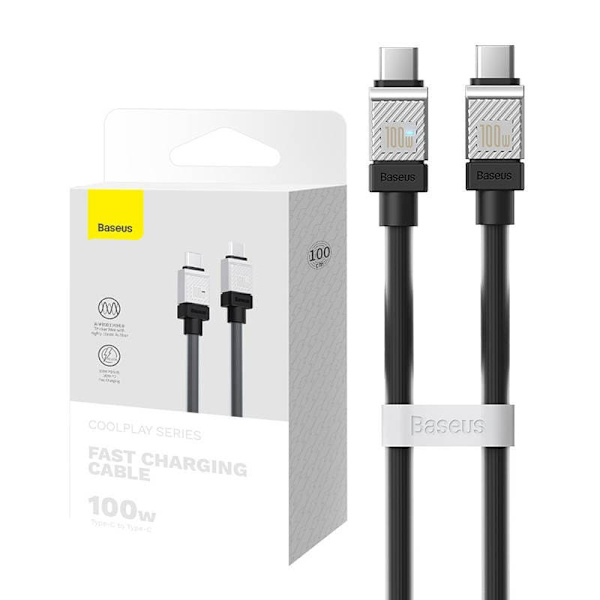 CABLU alimentare si date Baseus, Fast Charging Data Cable pt. smartphone, USB Type-C (T) la USB Type-C (T),  E-marker, 100W, 1m, negru, "CAKW000201" (