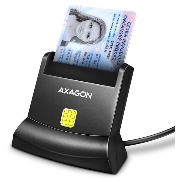 Universal desktop USB contact Smart/ID card reader with long USB-A cable. Sort