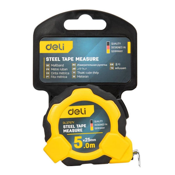 Steel Measuring Tape 5m/25mm Deli Tools EDL3797Y(yellow)