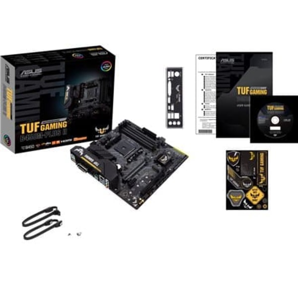 Asus | TUF GAMING B450M-PLUS II | Processor family AMD | Processor socket AM4 | DDR4 | Memory slots 4 | Number of SATA connectors 6 x SATA III | Chips