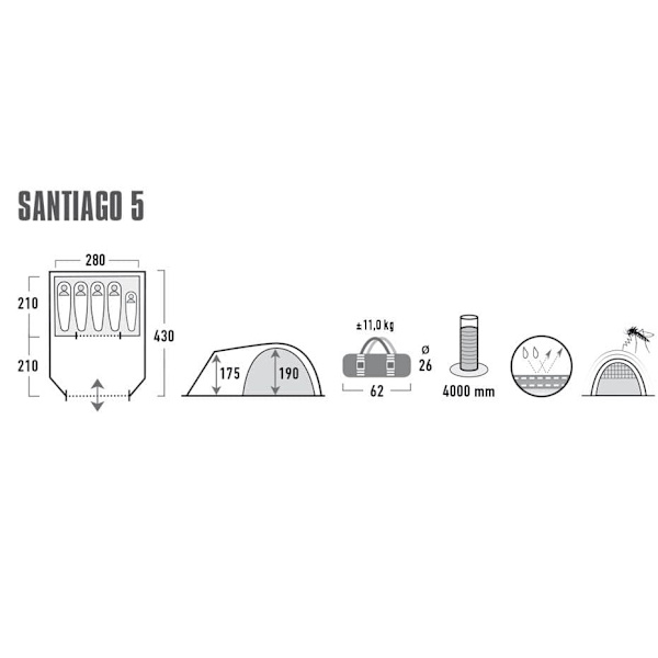 High Peak Santiago 5.0 Green, Grey Vis-a-vis tent 11802
