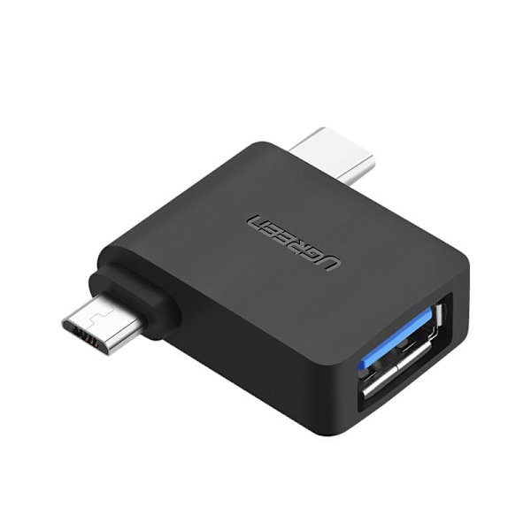 ADAPTOR Ugreen OTG, "U30453", USB 3.0(M) la USB Type-C(T) + Micro USB(T), 5Gbps, negru "30453" (timbru verde 0.08 lei) - 6957303834532