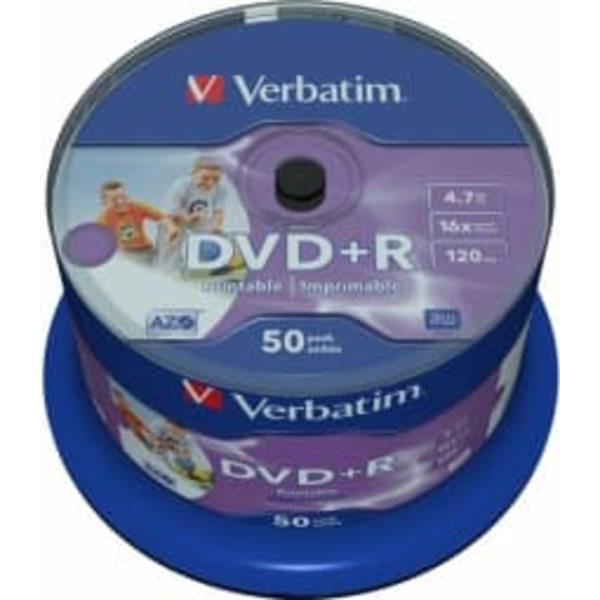Matricas DVD+R AZO Verbatim 4.7GB 16x Wide Printable non ID, 50 Pack Spindle