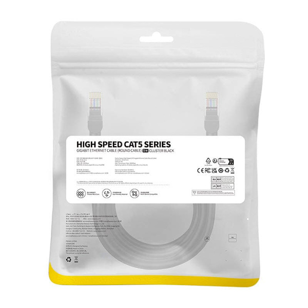 PATCH CORD UTP Baseus Cat5, fire din cupru, round cable, viteza maxima 1 Gbps, PVC, 5m, negru "B00133206111-05" (timbru verde 0.08 lei) - 693217263701
