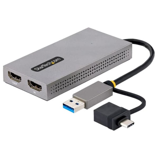 USB TO DUAL HDMI ADAPTER/USB-A OR C 1X 4K 30HZ 1X 1080P Grå