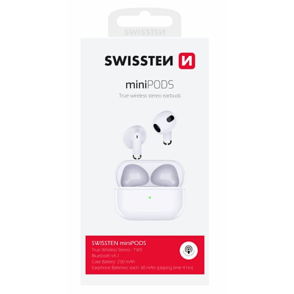 Swissten bluetooth tws sluchátka minipods bílá