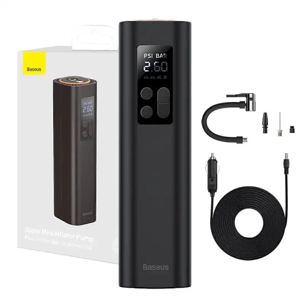 Baseus Car Tool Super Mini Inflator Tyre Pump 15sec Fast Inflation, 4 Tires in 25 Minutes, Black (CRCQ000001)