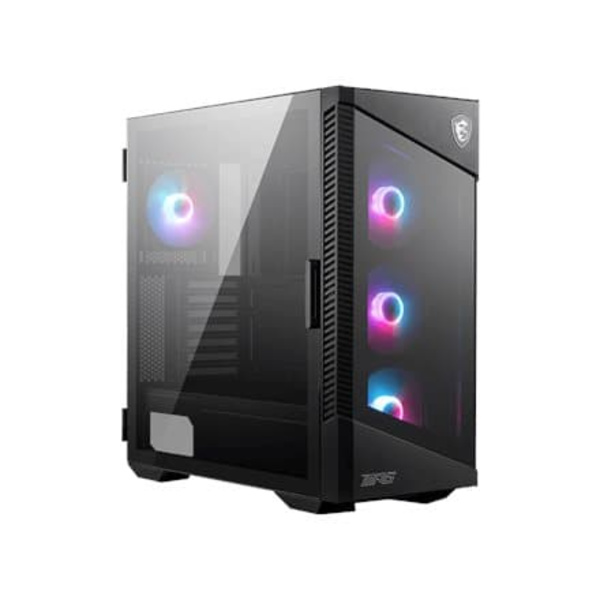 MSI MPG VELOX 100R Mid Tower Gaming Computer Case 'Black, 4x 120mm ARGB Fans, 1-6 ARGB Hub, ARGB light strip, USB Type-C, Tempered Glass, Center, E-AT Sort