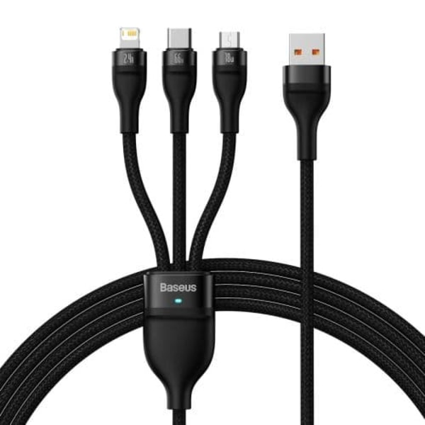 Baseus Universal Flash Series II 3-in-1 Fast Charging Data Cable (Type-C to Micro + Lightning + Type-C) 66W, 1.2m Black (CASS040001)