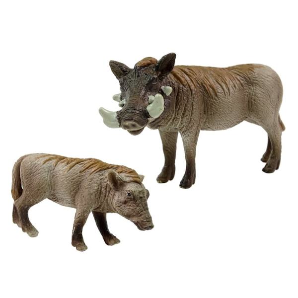 Set of 2 Figures African warthog with young  Animals of the World Series