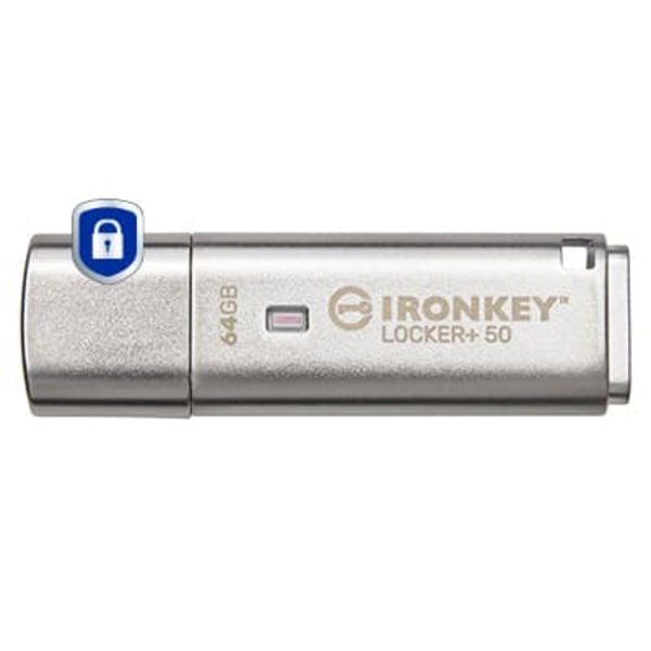 64GB USB 3.2 IRONKEY LOCKER+ 50/AES USB W/256BIT ENCRYPTION