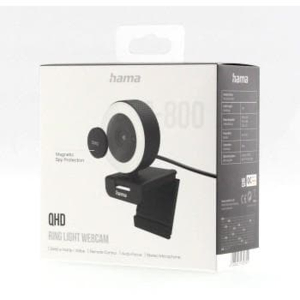 Hama Webcam with "C-800 Pro" Ring Light, QHD, 139993