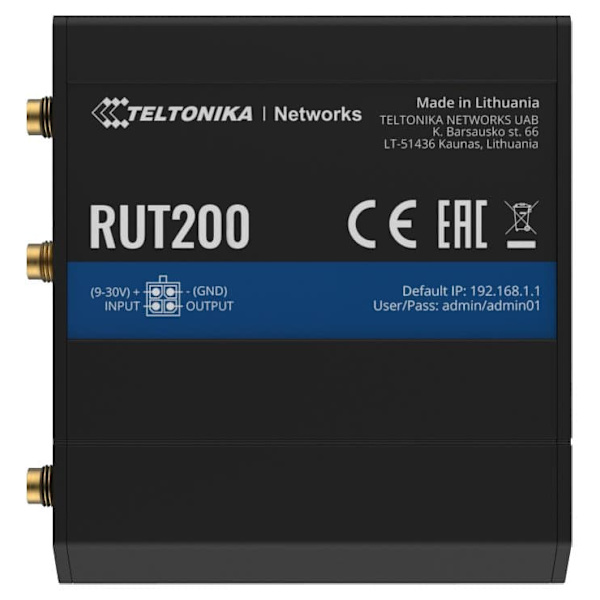LTE Cat 4 Router | RUT200 | 802.11n | 10/100 Mbit/s | Ethernet LAN (RJ-45) ports 2 | Mesh Support No | MU-MiMO No | 2G/3G/4G