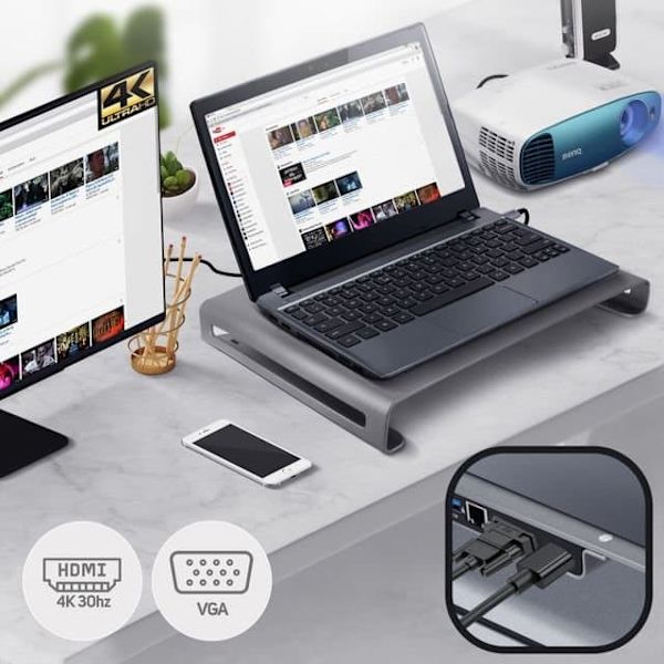 Swissten Multifunctional USB-C Laptop Docking Station / HDMI / USB 3.0 / 2x USB-C / RJ45 / SD / Micro SD / VGA / Audio