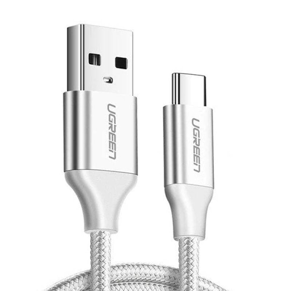 CABLU alimentare si date Ugreen, "US288", Fast Charging Data Cable pt. smartphone, USB la USB Type-C 3A, nickel plating, braided, 1m, alb "60131" (tim
