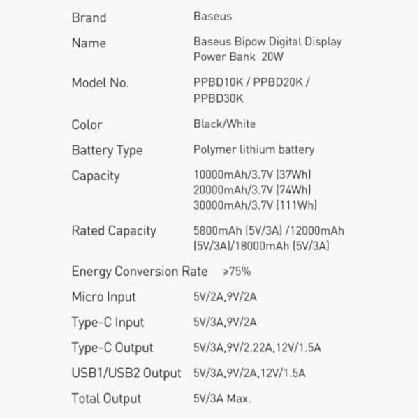 Baseus Bipow Powerbank 30000mAh / 20W