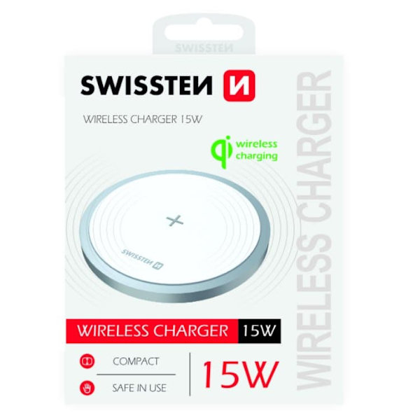 Bezvadu Lādētājs Swissten ar USB - USB-C kabeli 15W Valkoinen