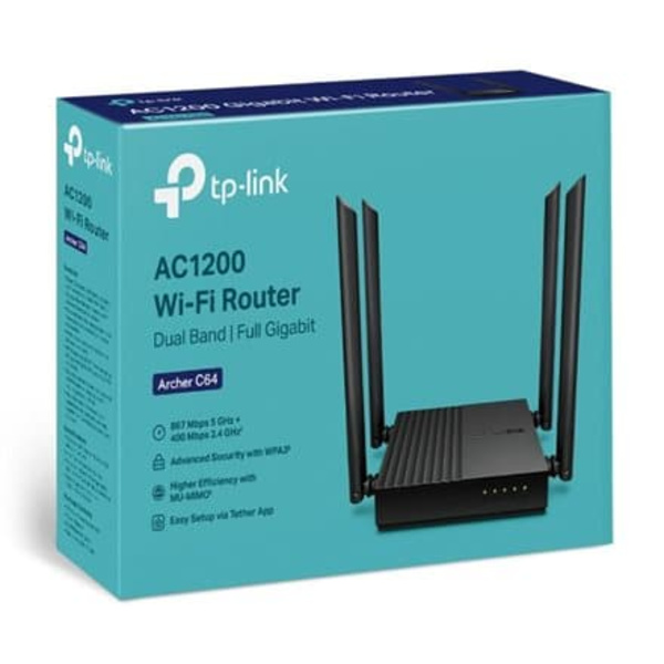 AC1200 Wireless MU-MIMO Wi-Fi Router | Archer C64 | 802.11ac | 867+400 Mbit/s | Ethernet LAN (RJ-45) ports 4 | Mesh Support No | MU-MiMO Yes | No mobi