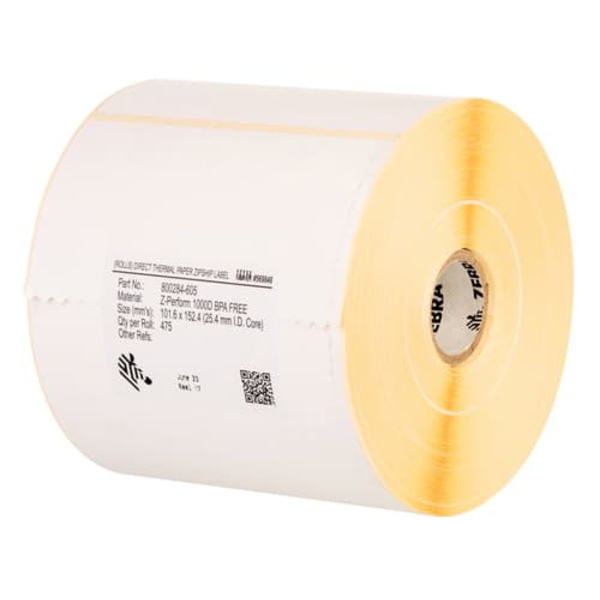 Label, Paper, 102x127mm; Thermal Transfer, Z-Perform 1000T, Uncoated, Permanent Adhesive, 76mm Core