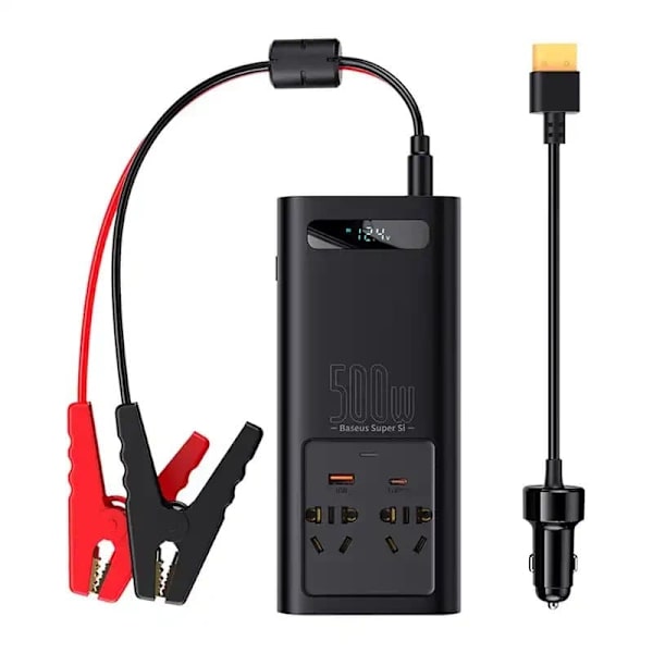 Baseus Car Power Inverter 150W 12V / 500W 220V (C+U + Dual EU plug) Black (CGNB000101) Sort