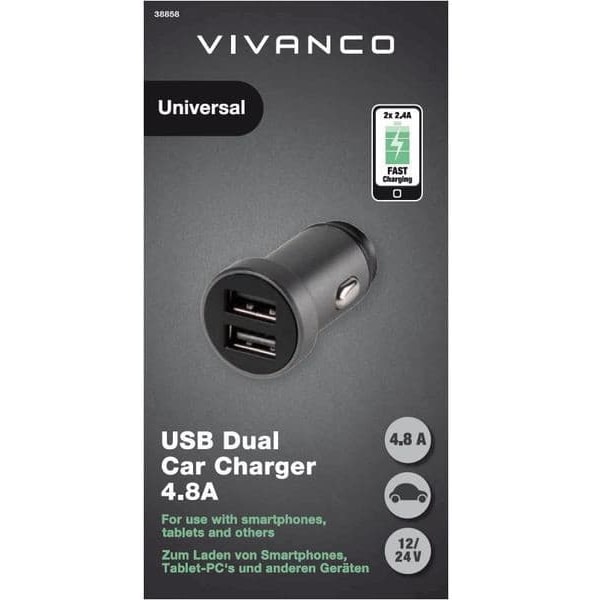Vivanco car charger USB 2x2.4A (38858)