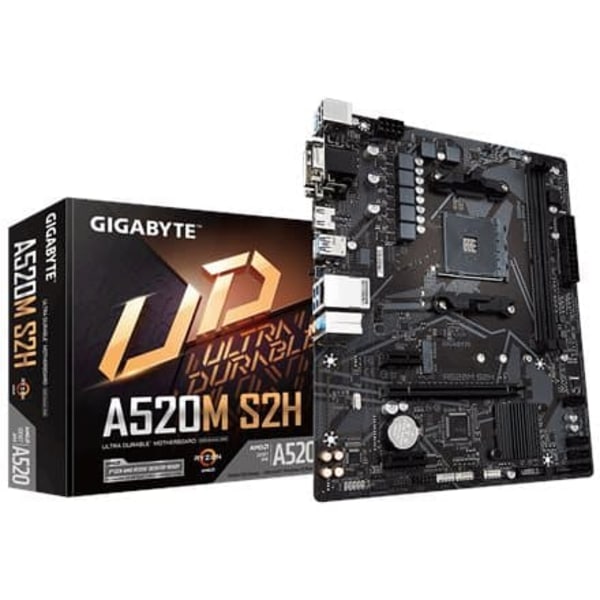 GIGABYTE A520M S2H Motherboard - Supports AMD Ryzen 5000 Series AM4 CPUs, 4+3 Phases Pure Digital VRM, up to 5100MHz DDR4 (OC), PCIe 3.0 x4 M.2, GbE L