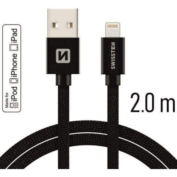 Swissten Datový Kabel Textile Usb / Lightning Mfi 2,0 M Černý