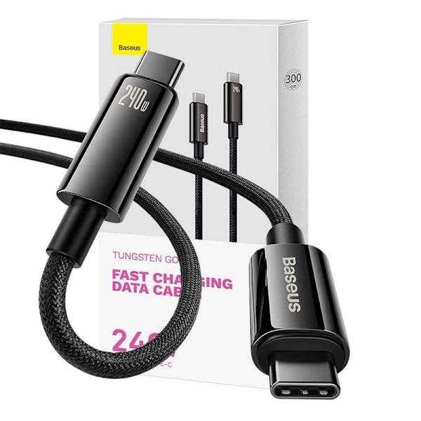 CABLU alimentare si date Baseus Tungsten Gold, Fast Charging Data Cable pt. smartphone, USB Type-C la USB Type-C PD 3.1, 240W, braided, 3m, negru "CAW