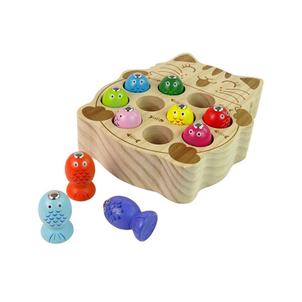 Wooden Fish Catching Game 2 Fishing Rods Kitten