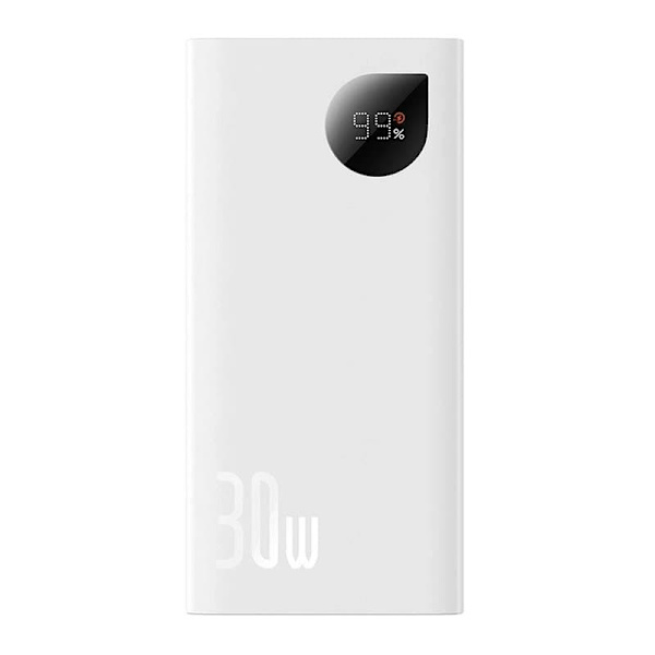 Baseus Power Bank Adaman2 with Digital display, C+U+U, PD 3.0, QC 3.0, 30W, 10000 mAh, with Type-C cable (0.3m), White (PPAD080002)