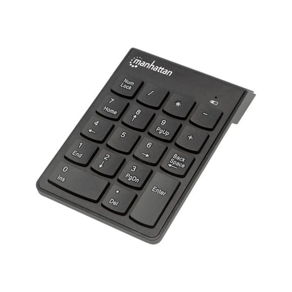 Manhattan Numeric Keypad, Wireless (2.4GHz), USB-A Micro Receiver, 18 Full Size Keys, Black, Membrane Key Switches, Auto Power Management, Range 10m, Sort