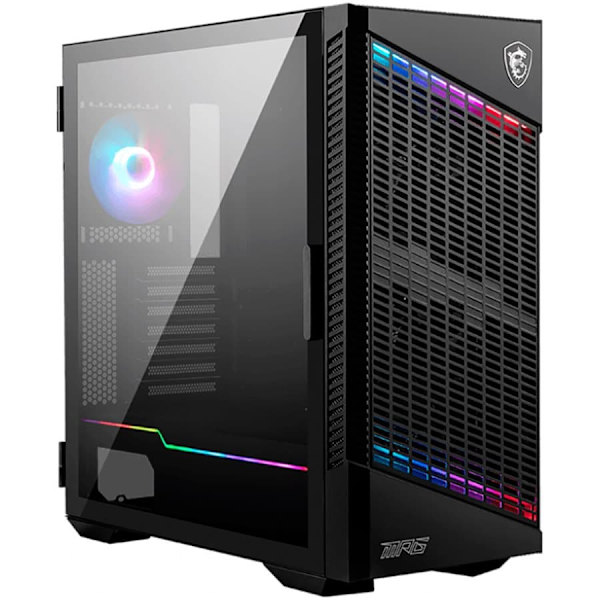 MSI MPG VELOX 100P AIRFLOW Mid Tower Gaming Computer Case 'Black, 3x 120mm Fan + 1x 120mm ARGB Fan, ARGB light strip, USB Type-C, 1x Tempered Glass, C