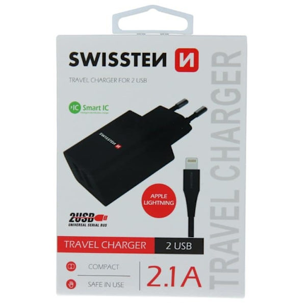 Swissten Smart IC Travel Charger 2x USB 2.1A with Lightning Cable 1.2m