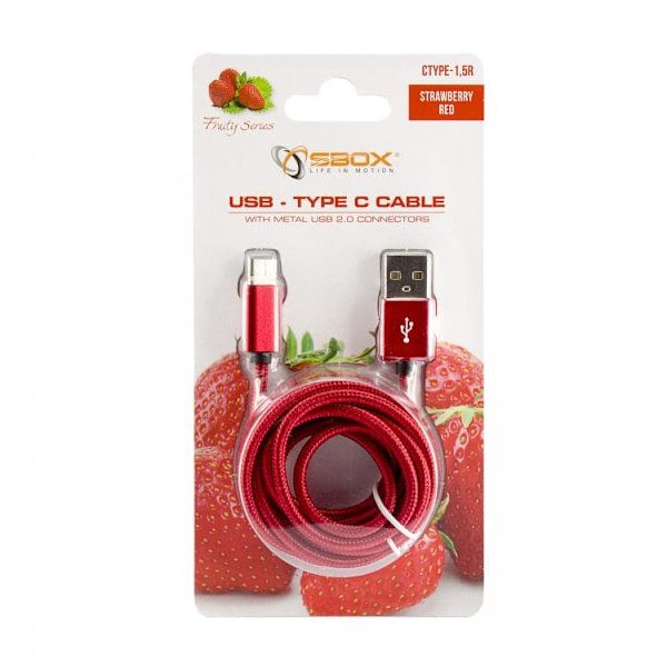 Sbox USB->Type-C M/M 1.5m CTYPE-1.5R strawberry red