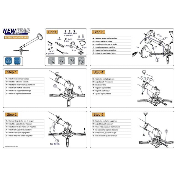 Neomounts BEAMER-W100SILVER Beamer wall mount - d 73-123 cm - full motion