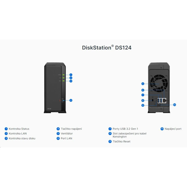 Synology | Tower NAS | DS124 | up to 1 HDD/SSD | Realtek | RTD1619B | Processor frequency 1.7 GHz | 1 GB | DDR4