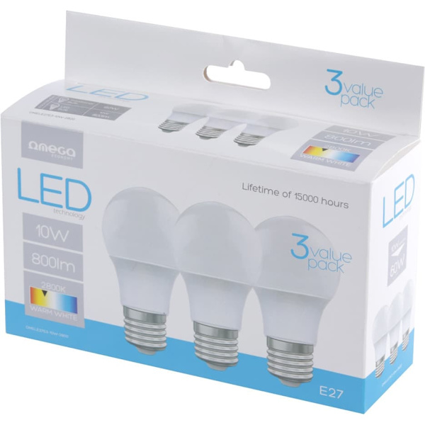 Omega LED lamp E27 10W 4200K 3pcs (45054)