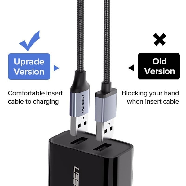 CABLU alimentare si date Ugreen, "US290", Fast Charging Data Cable pt. smartphone, USB la Micro-USB, braided, 2m, negru "60148" (timbru verde 0.08 lei