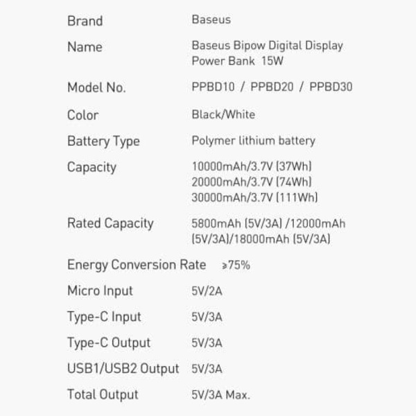 Baseus Bipow Powerbank 15W / 30000mAh