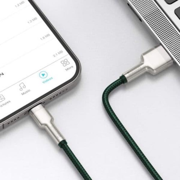 CABLU alimentare si date Baseus Cafule Metal, Fast Charging Data Cable pt. smartphone, USB la Lightning Iphone 2.4A, braided, 2m, verde "CALJK-B06" (t