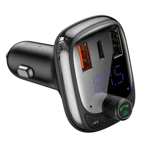 Baseus Car Charger Bluetooth FM Transmitter S-13, BT. 5.0, 10m Range, USB-A QC 12V/ 2.4A, USB-A 5V/ 1.5A, Type-C 12V/ 2.4A, Black (CCMT000101)
