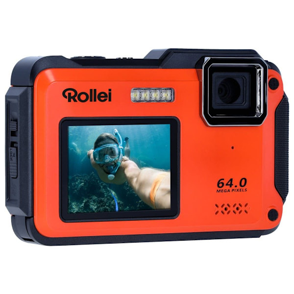 Rollei Sportsline 64 Selfie/ 64 MPix/ 16x zoom/ 2,8" LCD+ 2"LCD/ 4K video/ Voděodolný 5m/ Oranžový