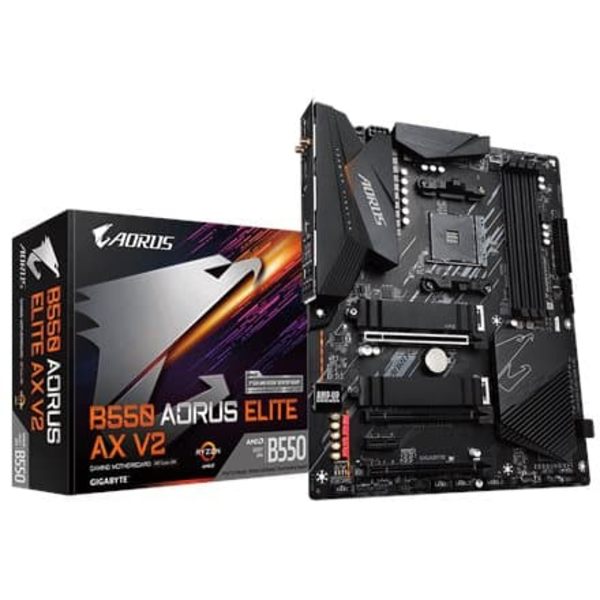 GIGABYTE B550 AORUS ELITE AX V2 Motherboard - AMD Ryzen 5000 CPUs, 12+2 Phases VRM, up to 4733MHz DDR4, 1xPCIe 4.0 + 1xPCIe 3.0 M.2, Wi-Fi 6E, 2.5GbE
