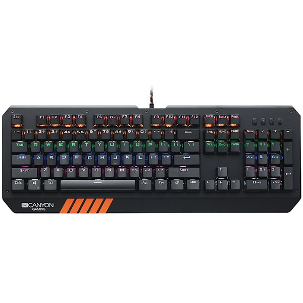 CANYON Hazard GK-6, Wired multimedia gaming keyboard with lighting effect, 108pcs rainbow LED, Numbers 104keys, EN double injection layout, cable leng Sort