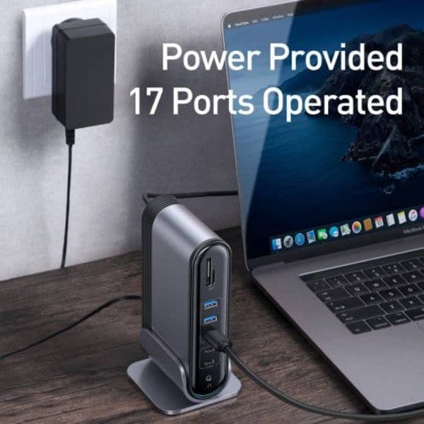 Baseus HUB Working Station Three-Screen Multifunction Type-C Adapter (CN+EU+UK) Dark Gray CAHUB-DG0G