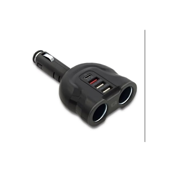 Samochodowy rozdzielacz gniazda zapalniczki 12-24V | 52W | 2.4A |2xUSB | USB QC 3.0 | USB-C PD | 2xgniazdo zapalniczki Sort