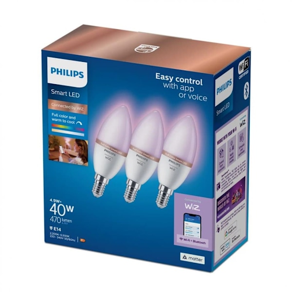PHILIPS Smart bulbs set 3pcs 40 W C37 E14 Wiz app