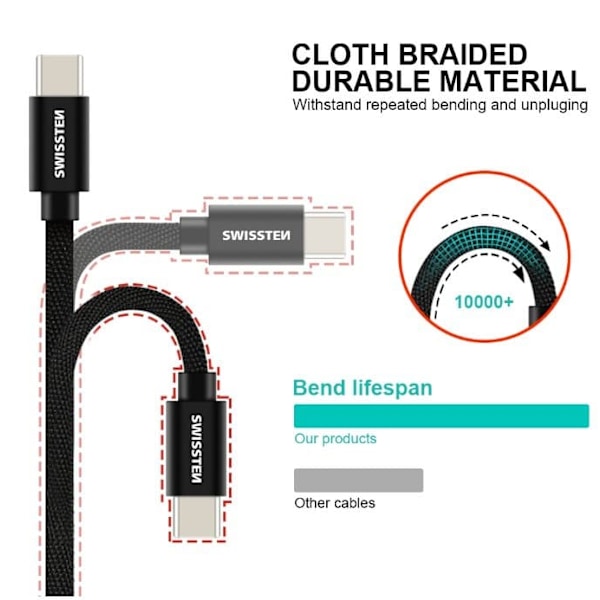 Swissten Datový Kabel Textile Usb / Lightning 3,0 M Černý