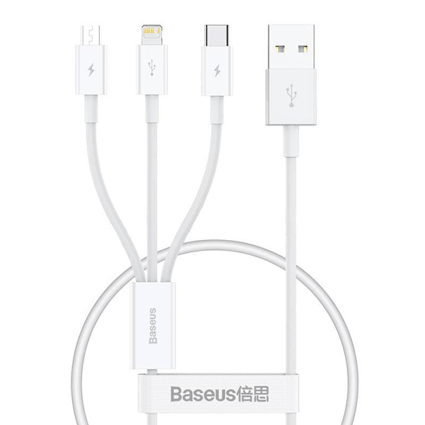Quick Charge USB to M+L+C  Baseus Superior Data 3.5A 0,5m (White)